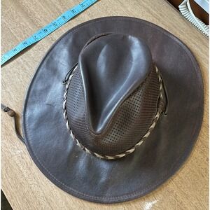 Vintage H H Henschel Hat Company USA  Leather Brown Sz Large Read